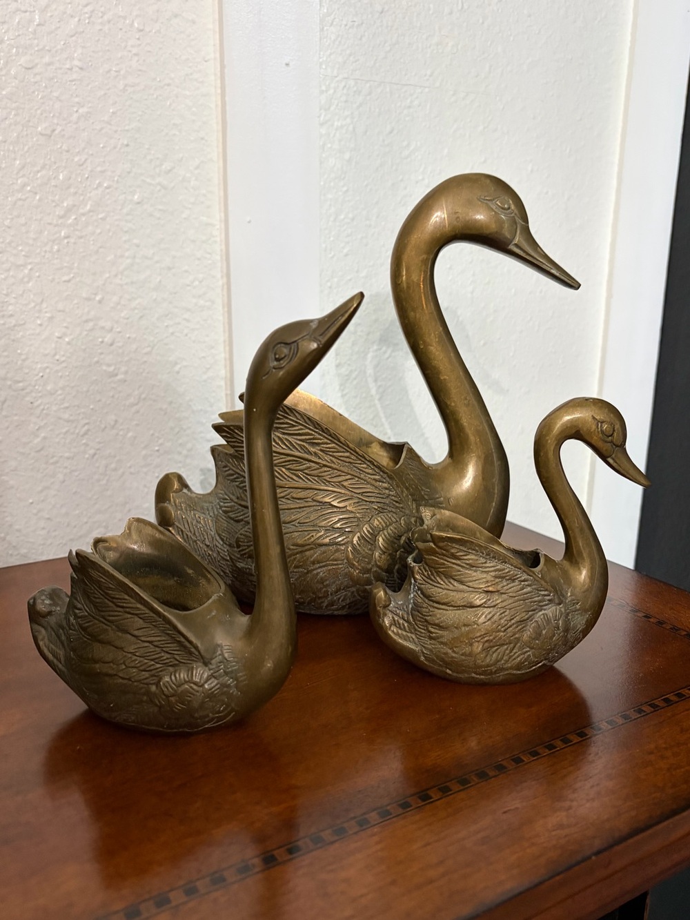 Vintage Brass Swan Planters 3 Piece Set - Picture 3 of 12